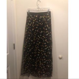 Forever 21 Maxi Skirt Grunge Flowers Embroidery